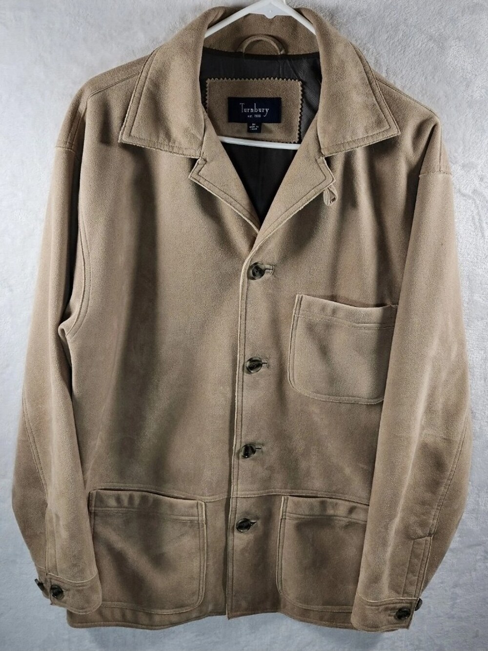 Turnbury Jacket Coat Faux Suede Tan Button-Front Multi-Pocket Men's Size Medium